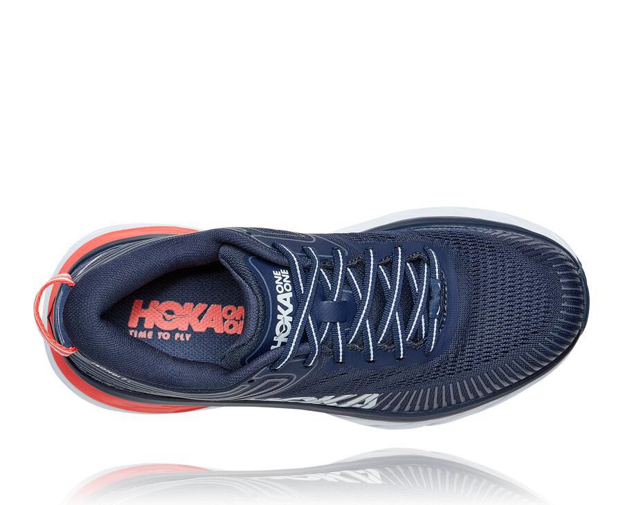 Hoka Australia One One Bondi 7 - Womens Running Shoes Navy/White - QPEBS-9430